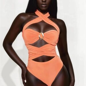 Criss Cross Halter Bodysuit - Rust